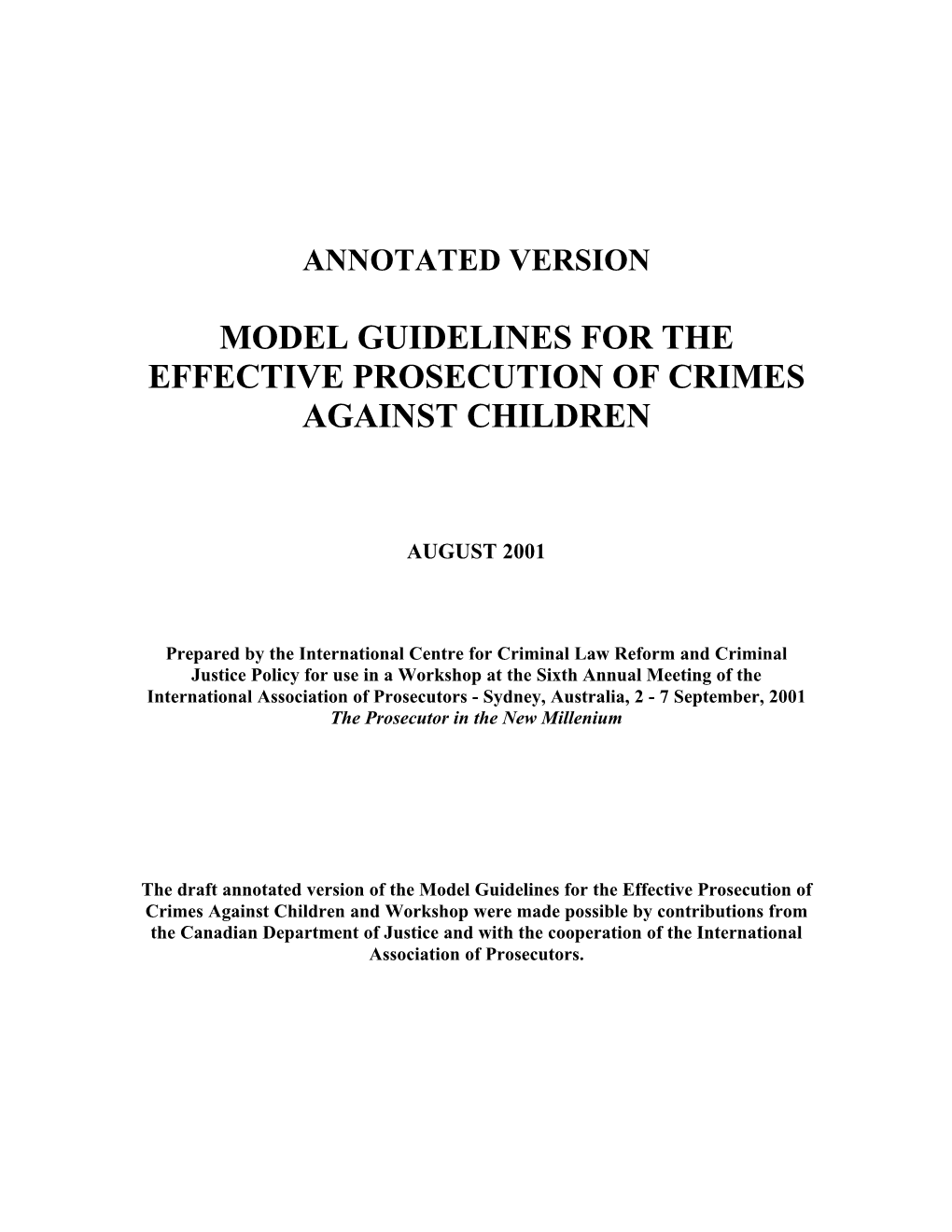 Model Guidelines for the Effective Prosecution of Crimes Against Children