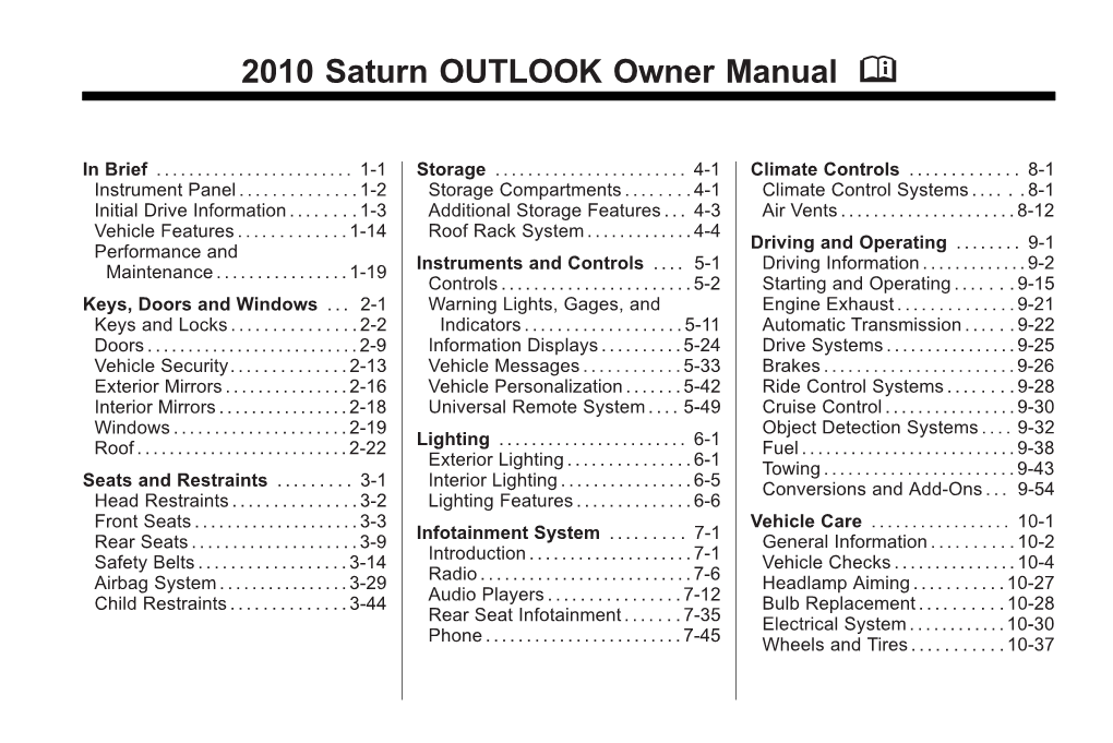 2010 Saturn OUTLOOK Owner Manual M