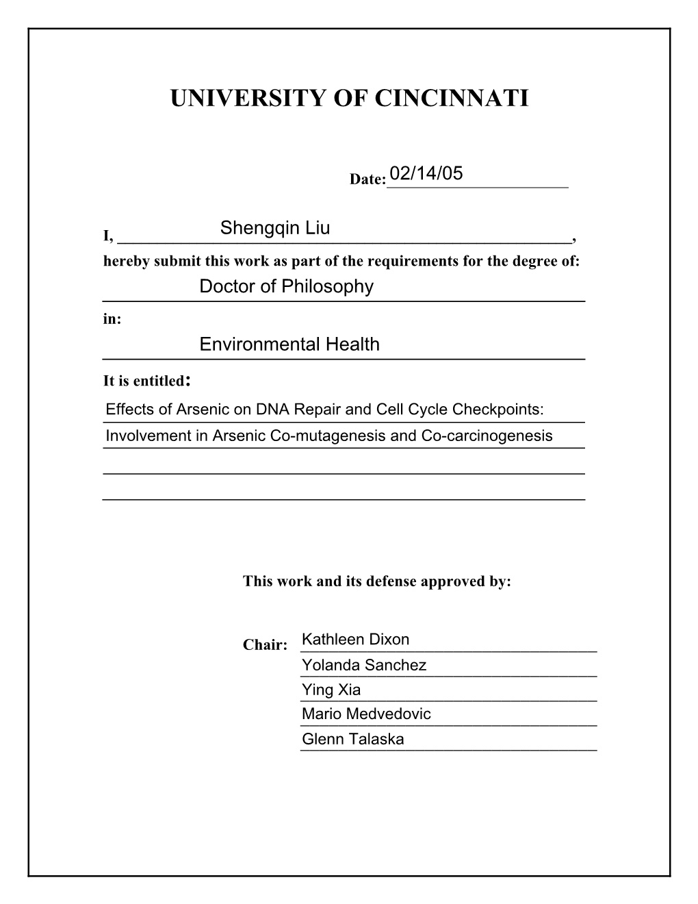 Effects of Arsenic on Dna Repair and Cell Cell Checkpoints: Involvement in Arsenic Co-Mutagenesis and Co-Carcinogenesis