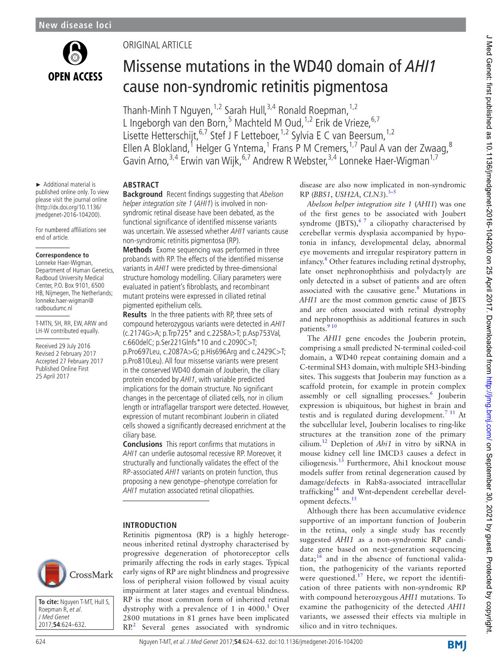 Missense Mutations in the WD40 Domain of AHI1 Cause Non