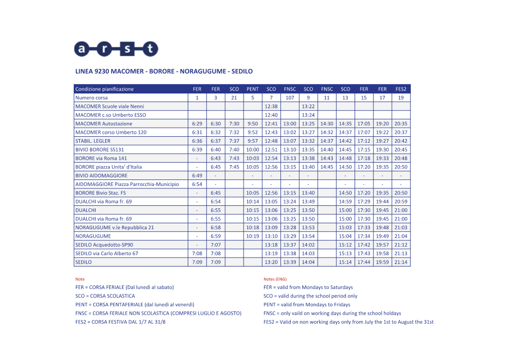 Linea 9230 Macomer - Borore - Noragugume - Sedilo