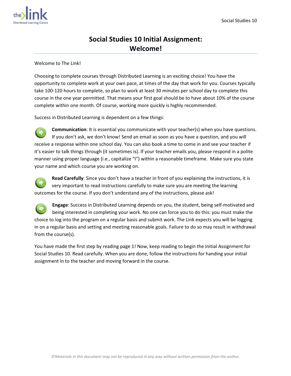 Social Studies 10 Initial Assignment: Welcome!