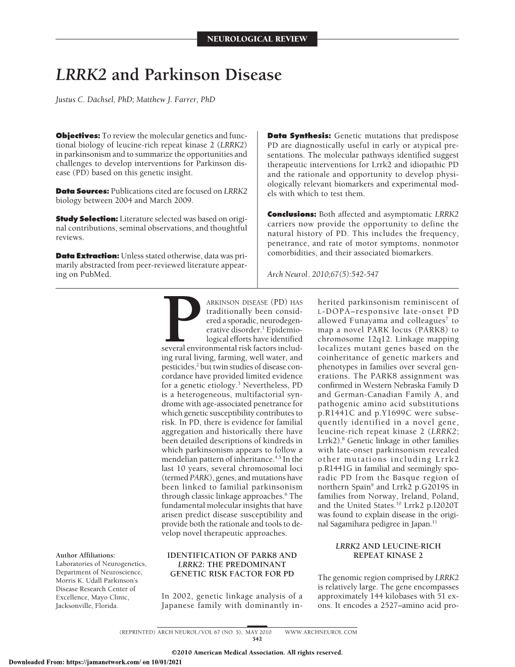 LRRK2 and Parkinson Disease