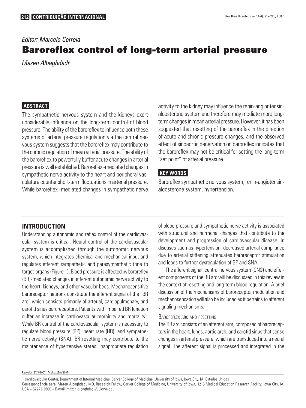 Baroreflex Control of Long-Term Arterial Pressure Mazen Albaghdadi1