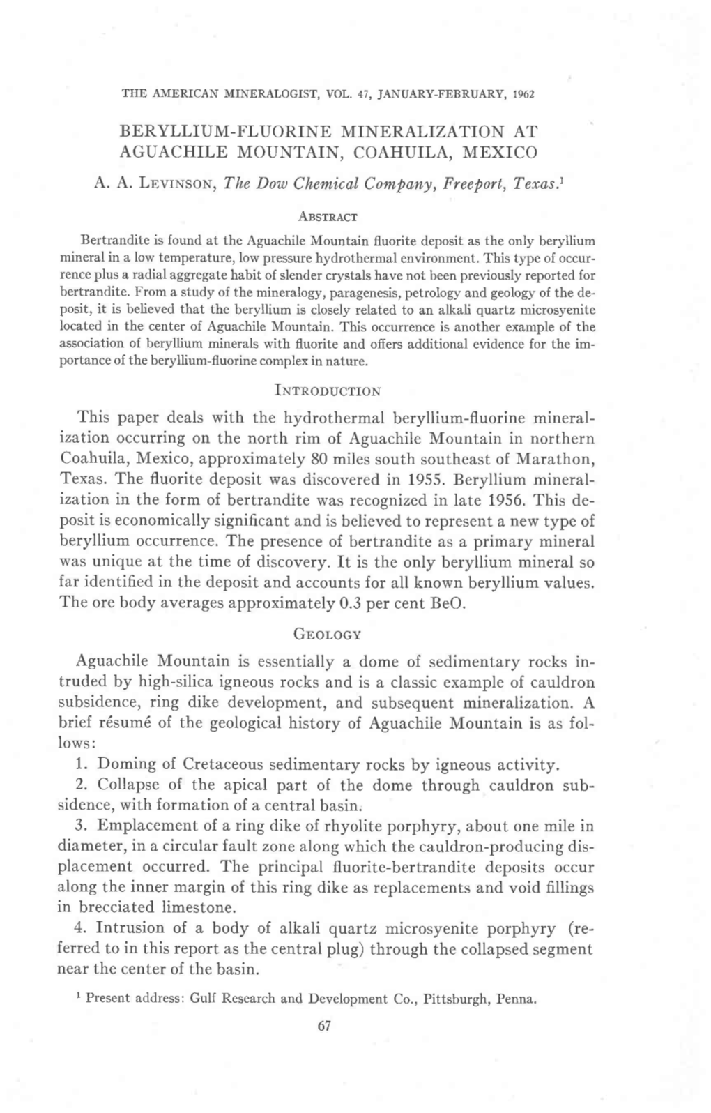 Beryllium-Fluorine Mineralization at Aguachile Mountain, Coahuila, Mexico A