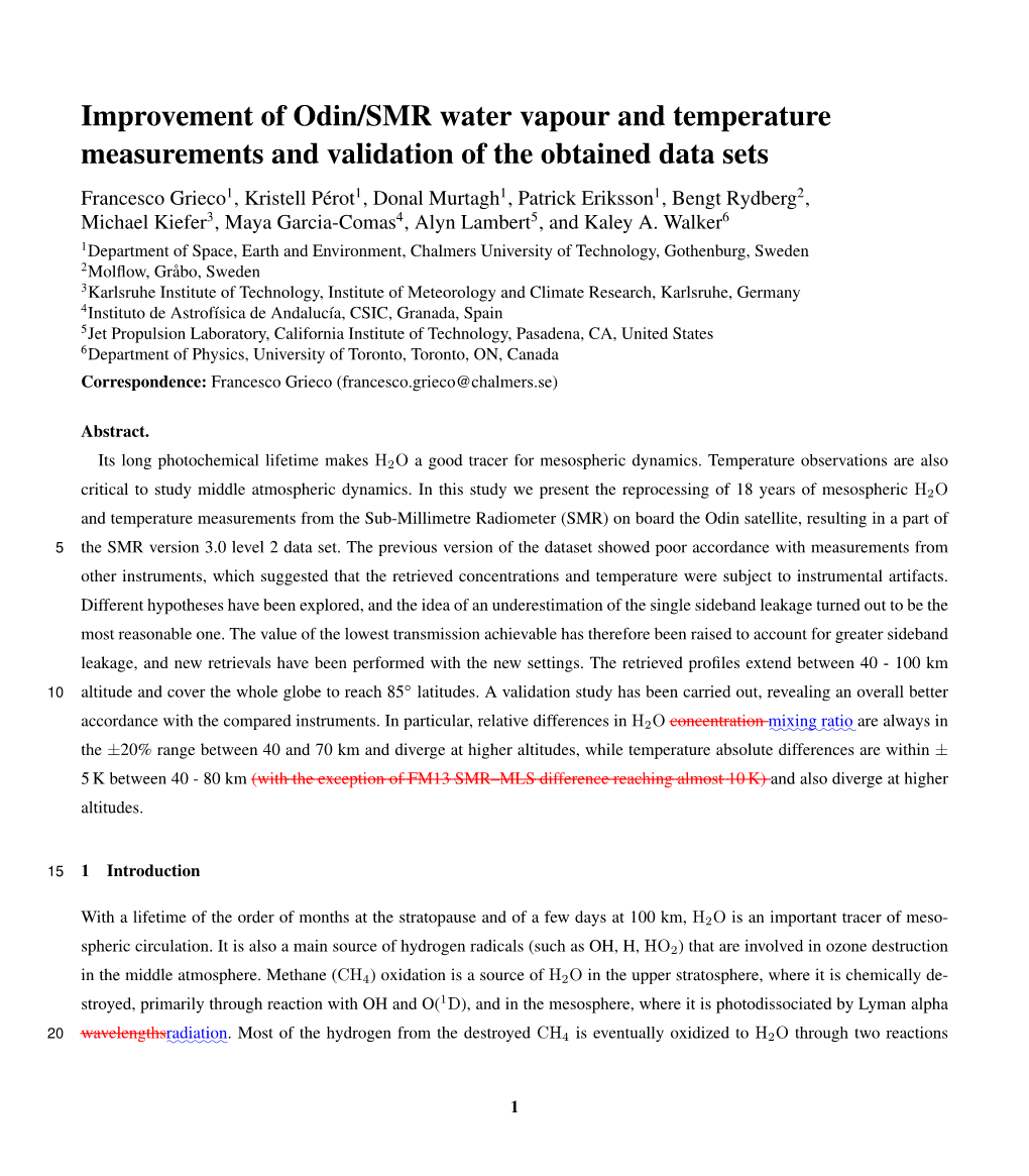 Improvement of Odin/SMR Water Vapour and Temperature