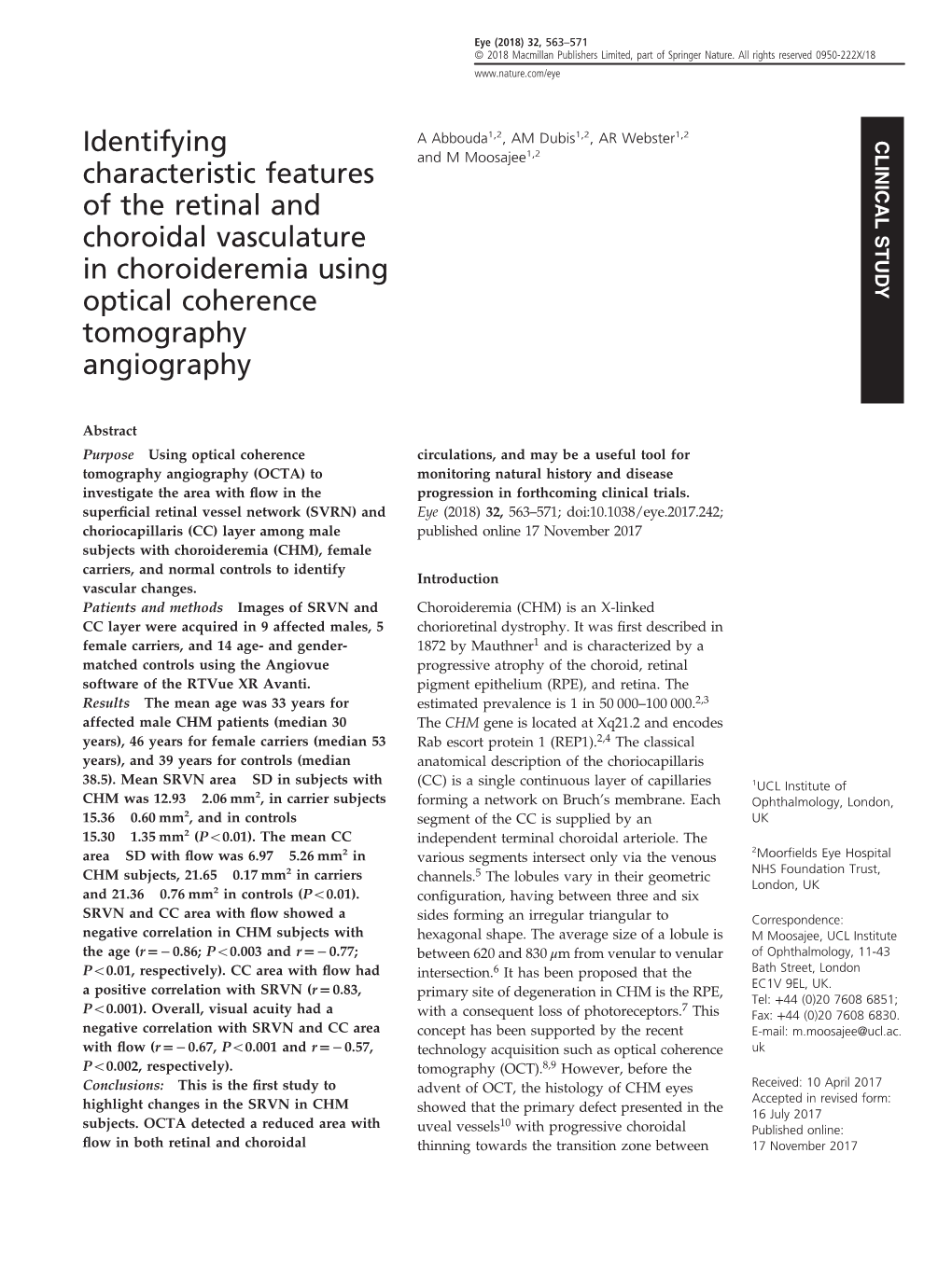 Identifying Characteristic Features of the Retinal and Choroidal