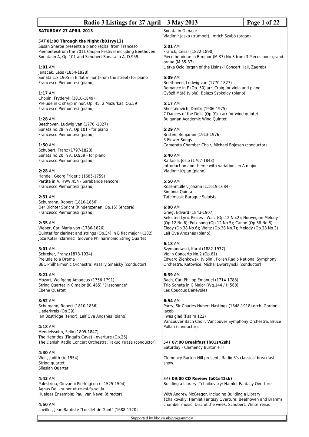 Radio 3 Listings for 27 April – 3 May 2013 Page