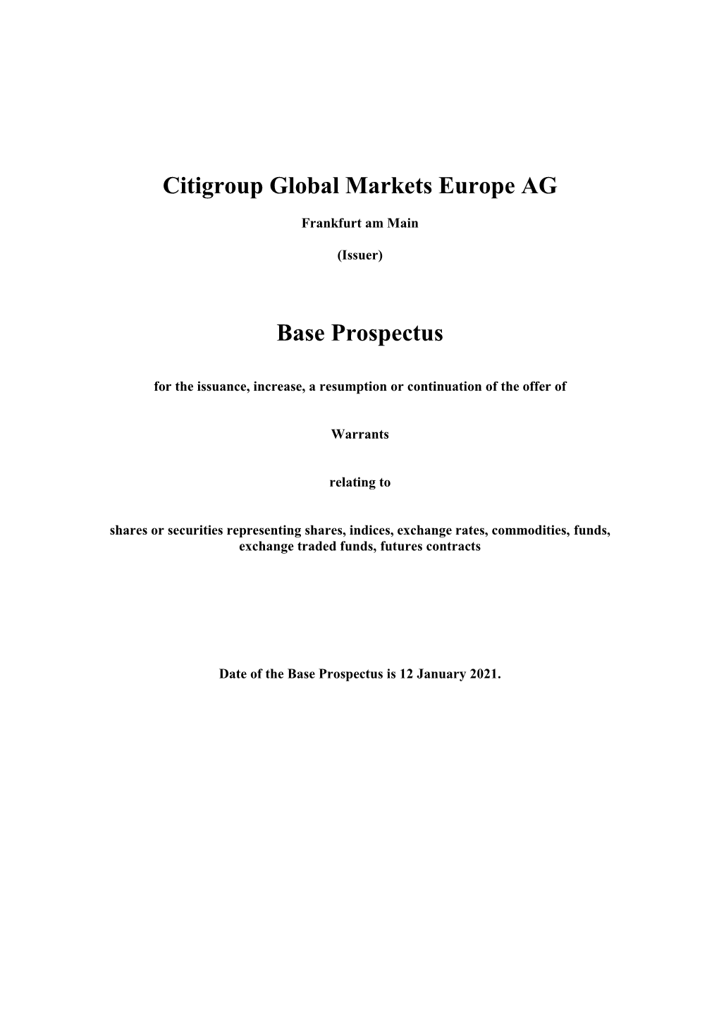 Base Prospectus for Warrants Dated 12 January 2021 Of