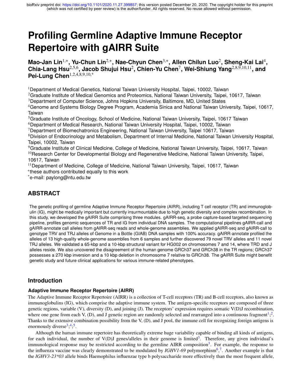 Profiling Germline Adaptive Immune Receptor Repertoire with Gairr Suite