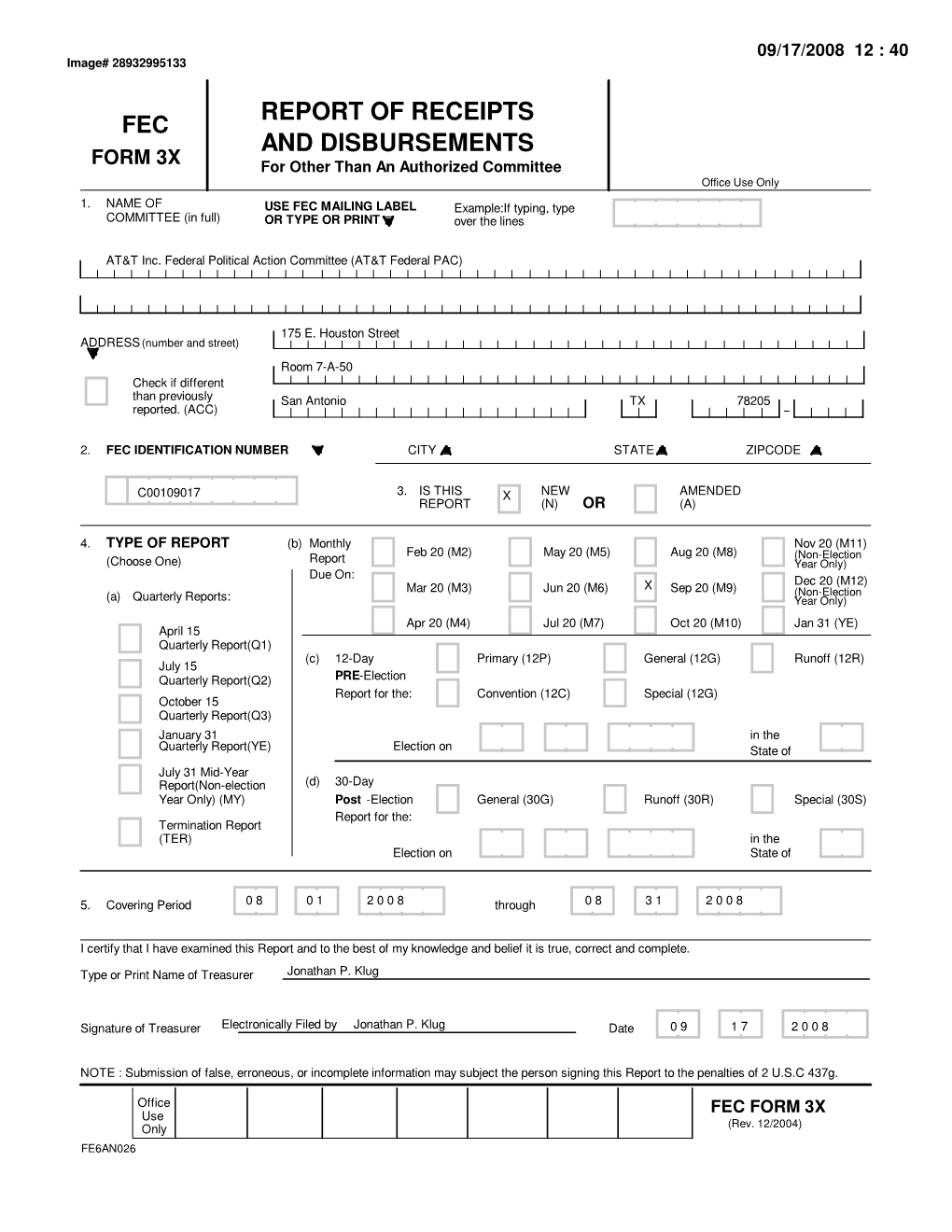 Report of Receipts and Disbursements