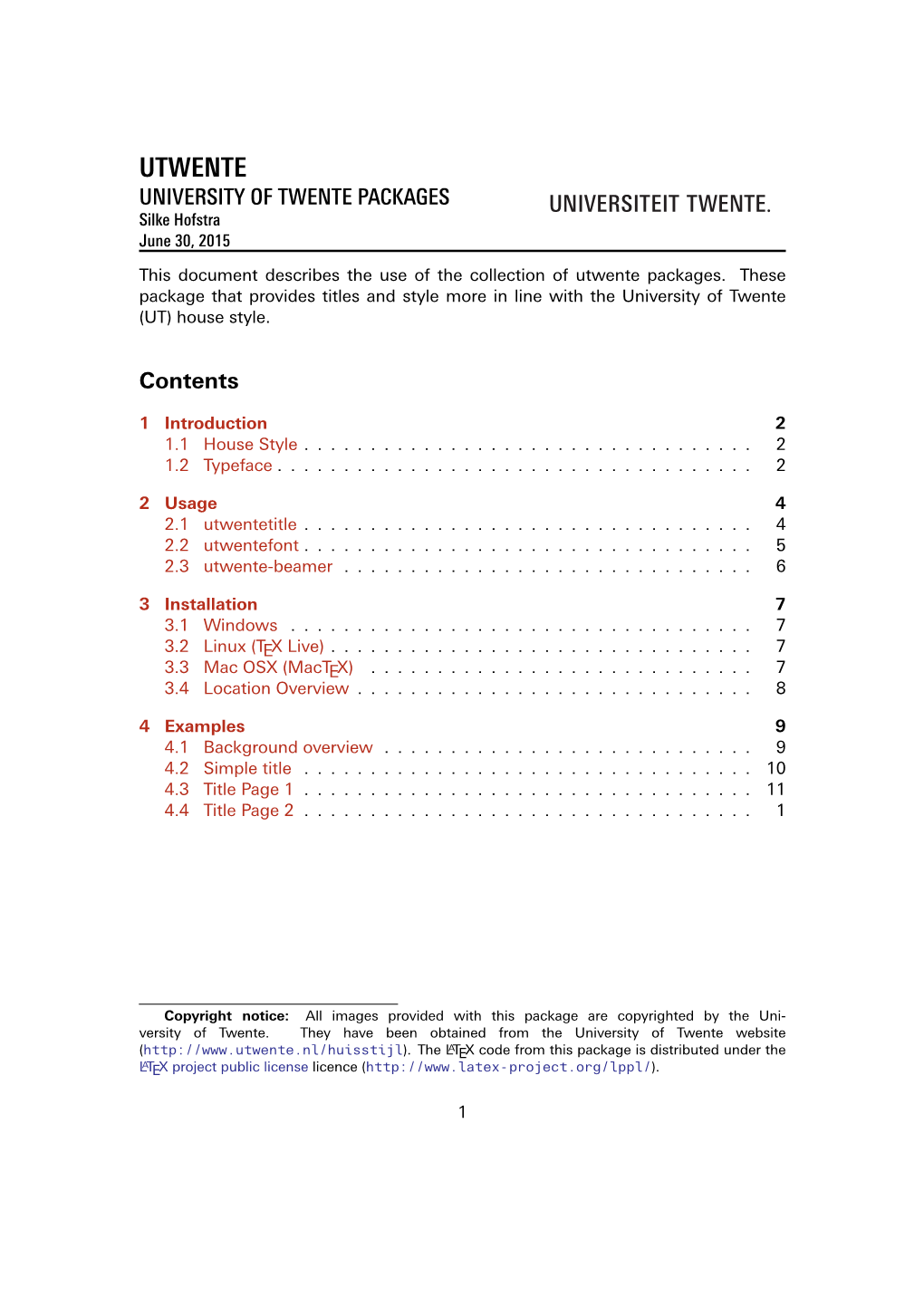 UTWENTE UNIVERSITY of TWENTE PACKAGES Silke Hofstra June 30, 2015