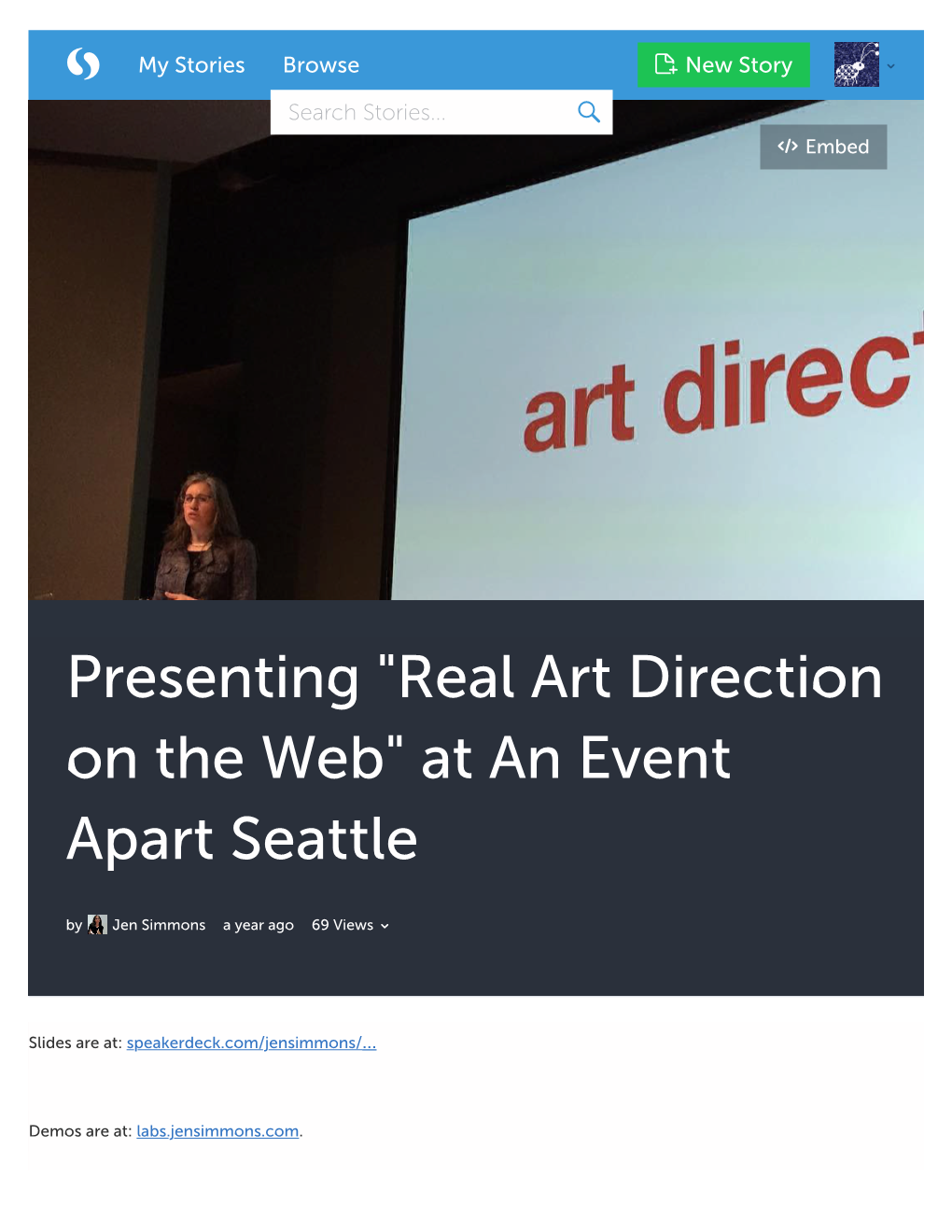 Real Art Direction on the Web" at an Event Apart Seattle