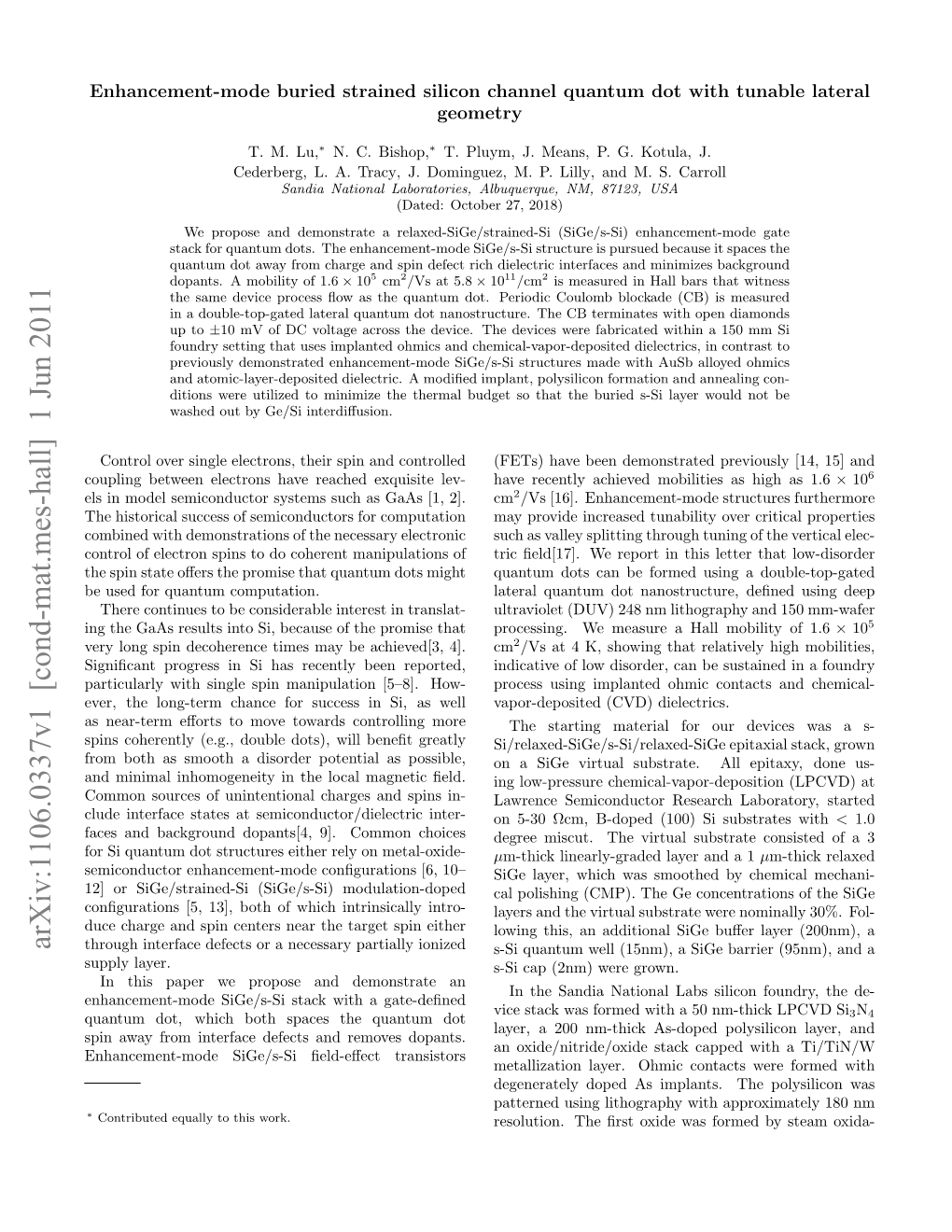 Arxiv:1106.0337V1 [Cond-Mat.Mes-Hall] 1 Jun 2011