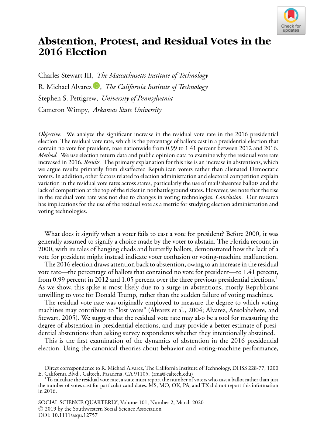 Abstention, Protest, and Residual Votes in the 2016 Election