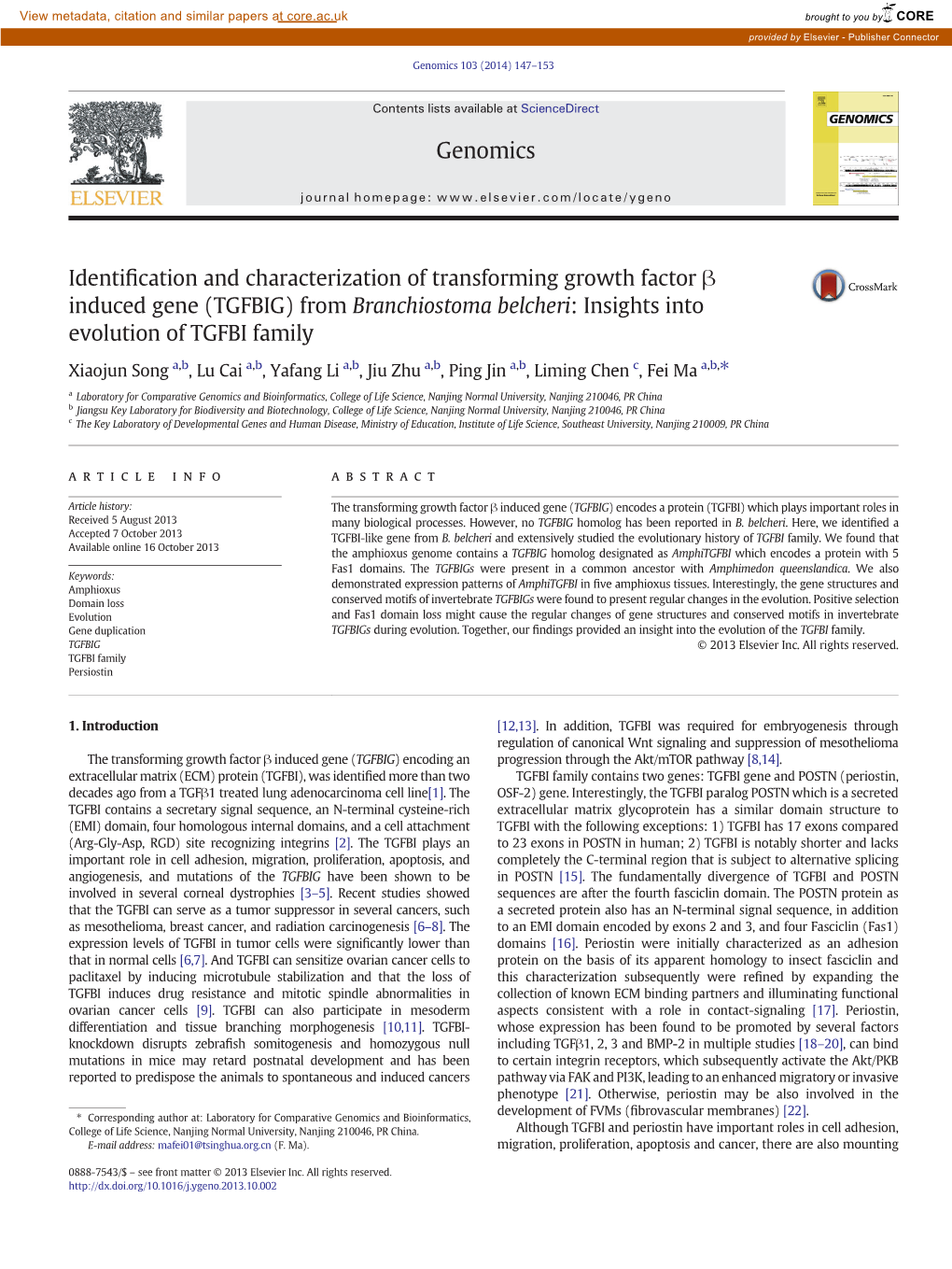 Identification and Characterization of Transforming Growth Factor