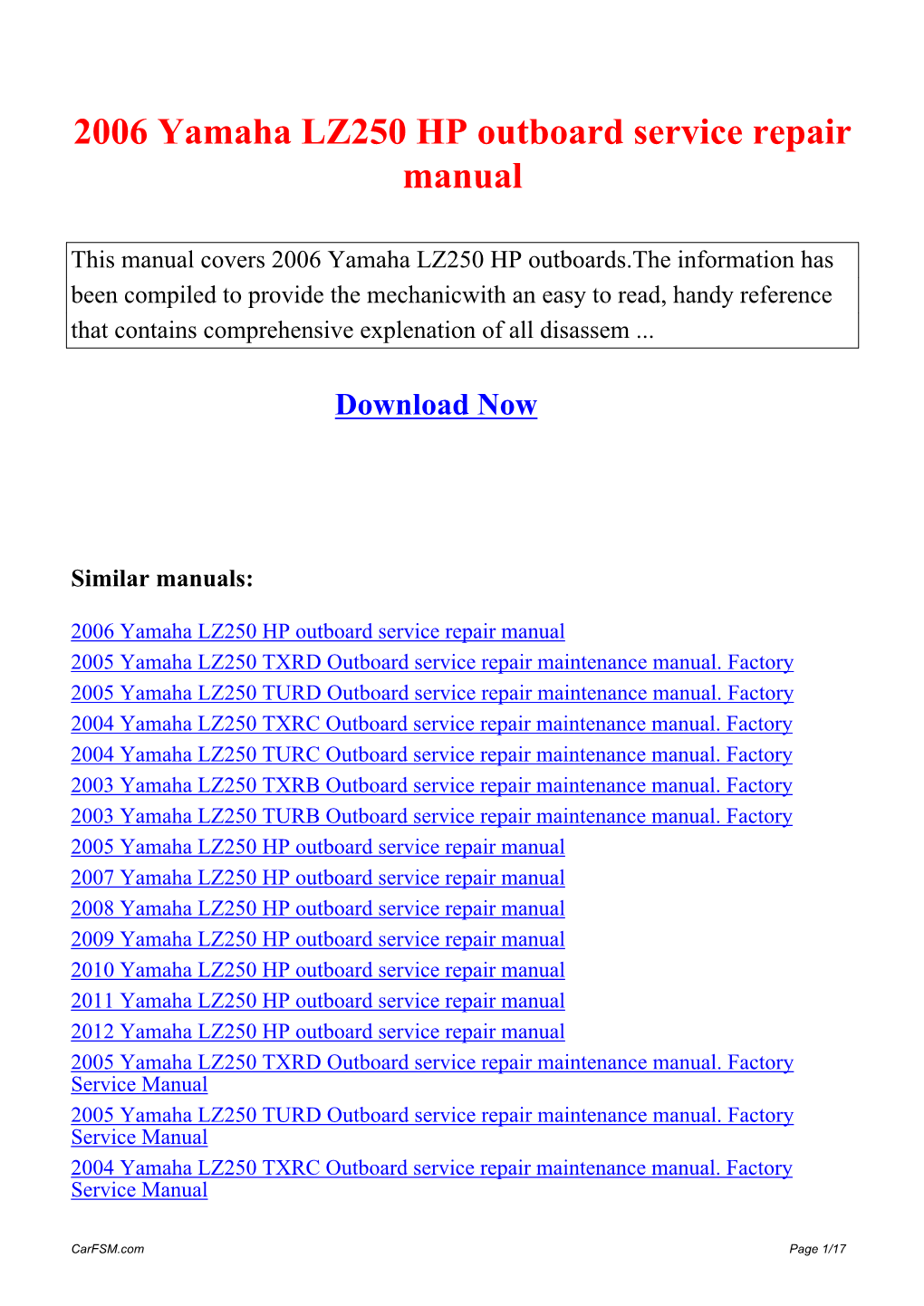 2006 Yamaha LZ250 HP Outboard Service Repair Manual