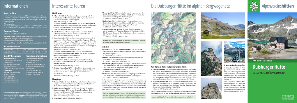 Interessante Touren Die Duisburger Hütte Im Alpinen Bergwegenetz