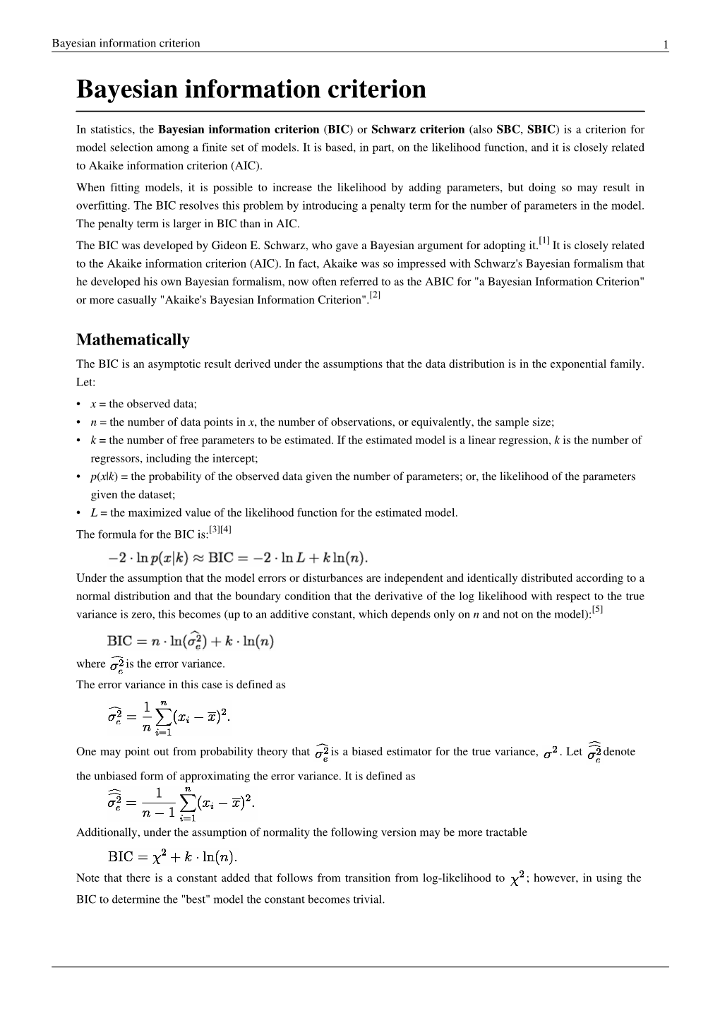 Bayesian Information Criterion 1 Bayesian Information Criterion