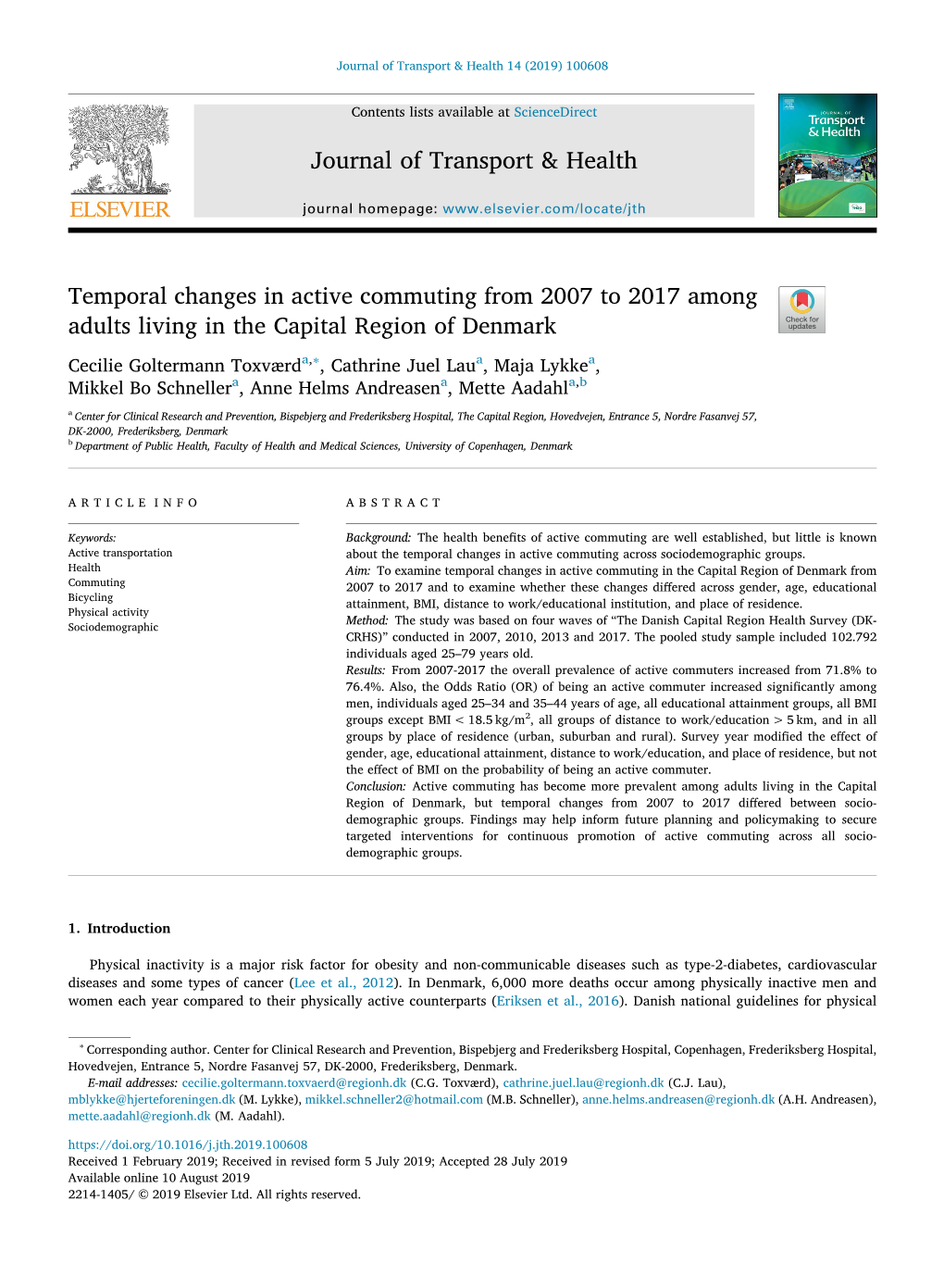 Temporal Changes in Active Commuting from 2007 to 2017