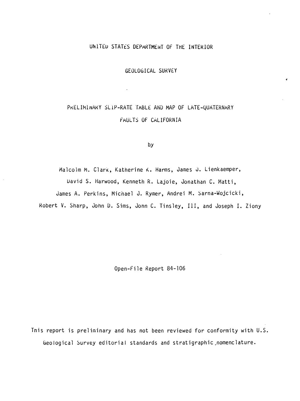 Pktlimlnary SLIP-RATE TABLE and MAP of LATE-QUATERNARY FAULTS of CALIFORNIA