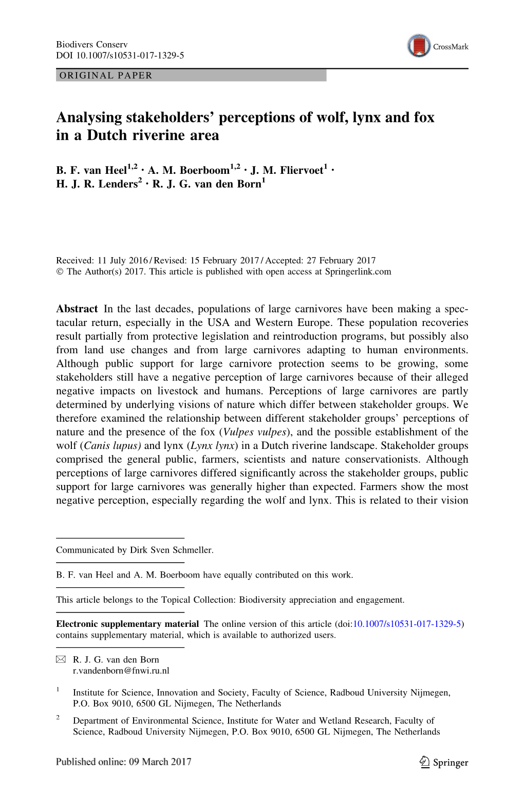 Analysing Stakeholders' Perceptions of Wolf, Lynx and Fox in a Dutch