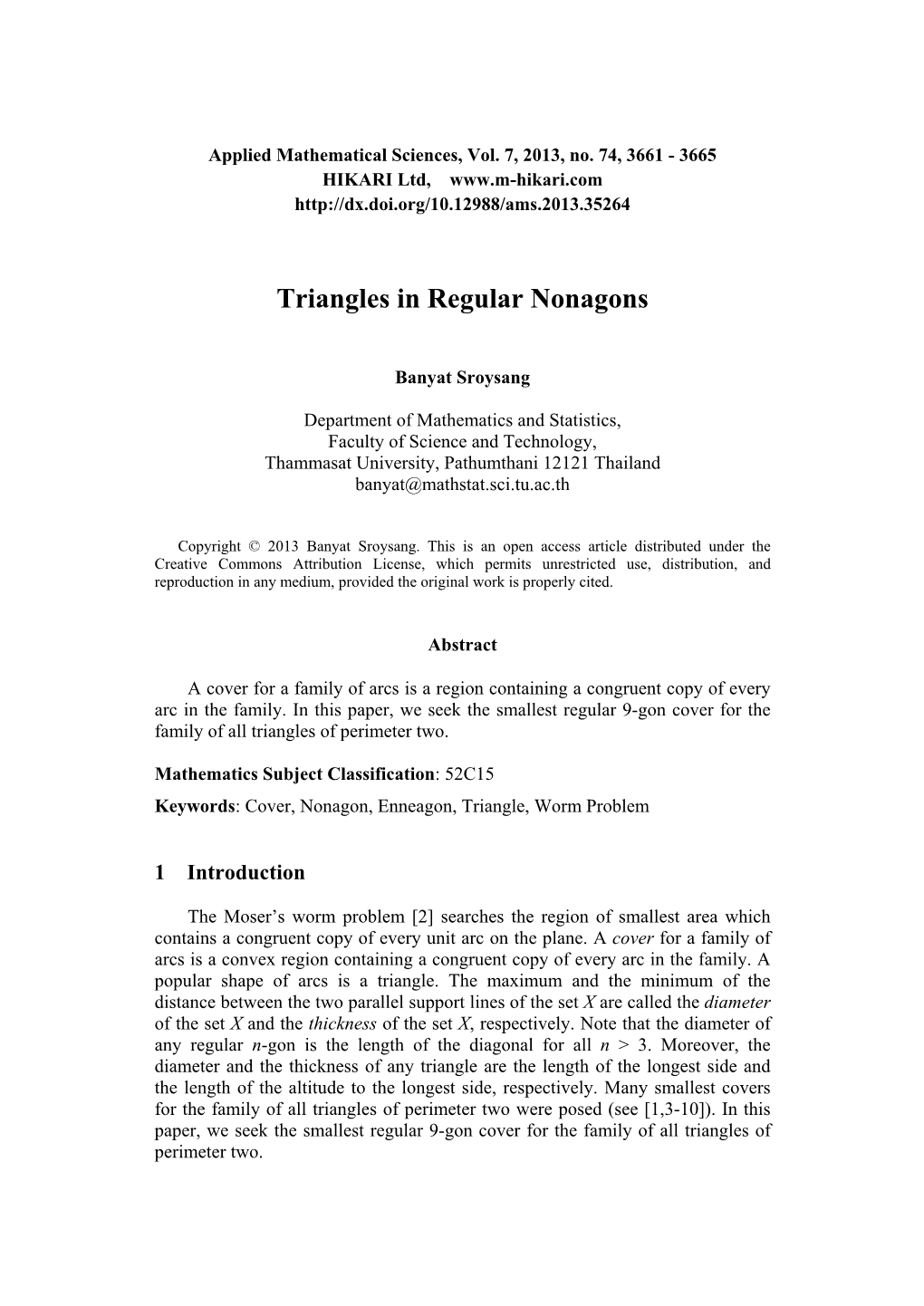 Triangles in Regular Nonagons