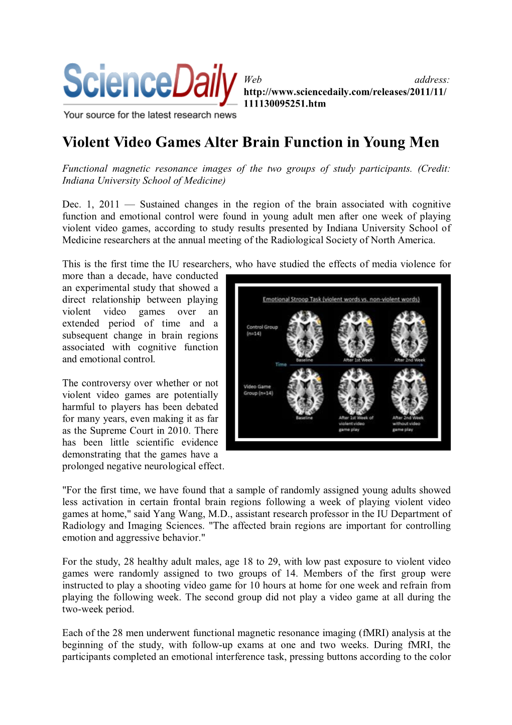Download Violent Video Games Alter Brain Function in Young