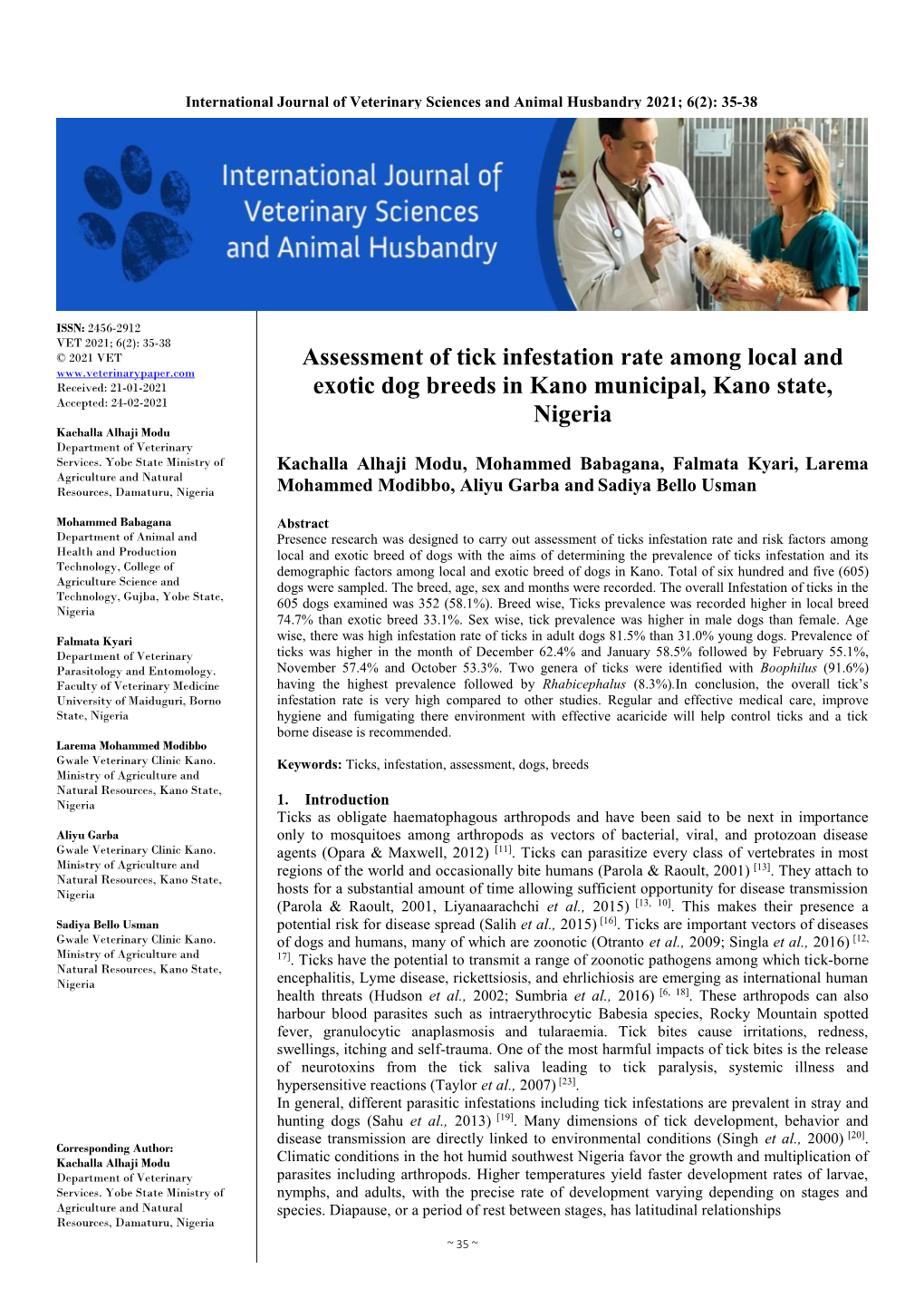 Assessment of Tick Infestation Rate Among Local and Exotic Dog Breeds