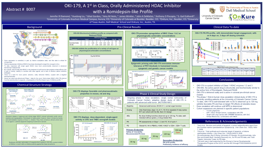 OKI-179, a 1St in Class, Orally Administered HDAC Inhibitor with a Romidepsin-Like Profile