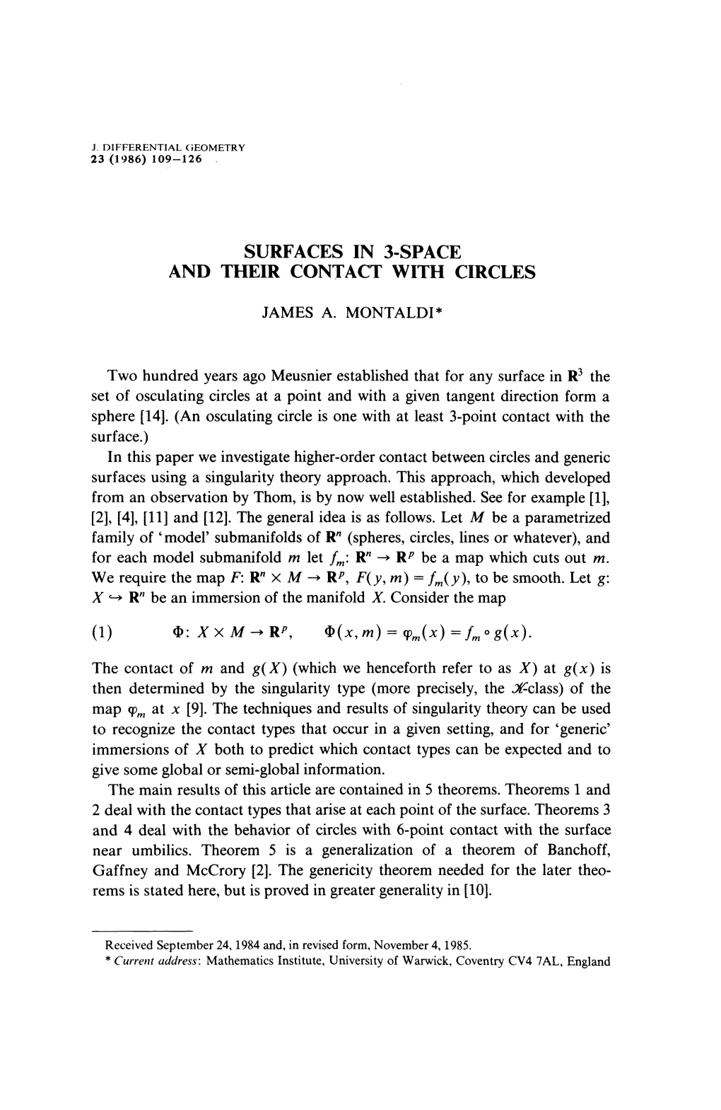 Surfaces in 3-Space and Their Contact with Circles