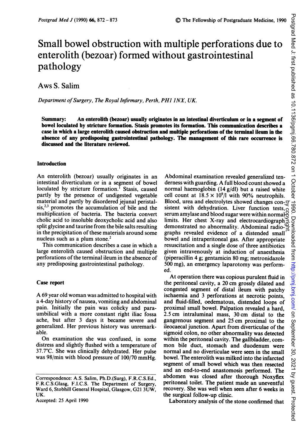 Enterolith (Bezoar)Formed Without Gastrointestinal Pathology