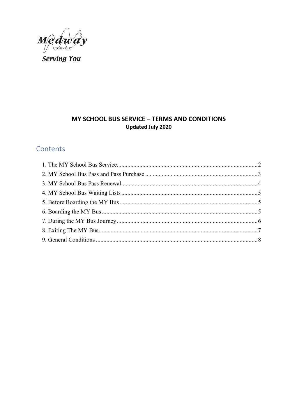 MY SCHOOL BUS SERVICE – TERMS and CONDITIONS Updated July 2020