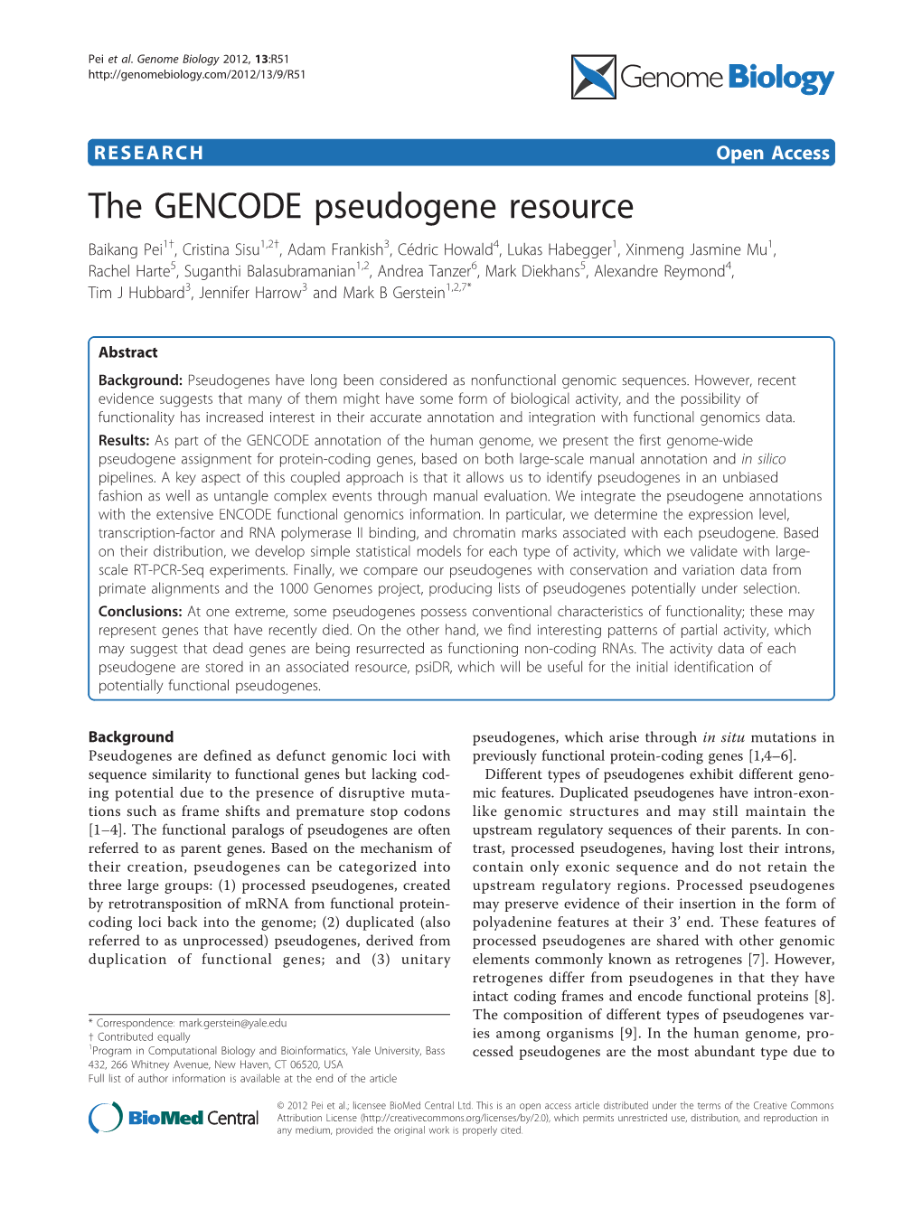 The GENCODE Pseudogene Resource