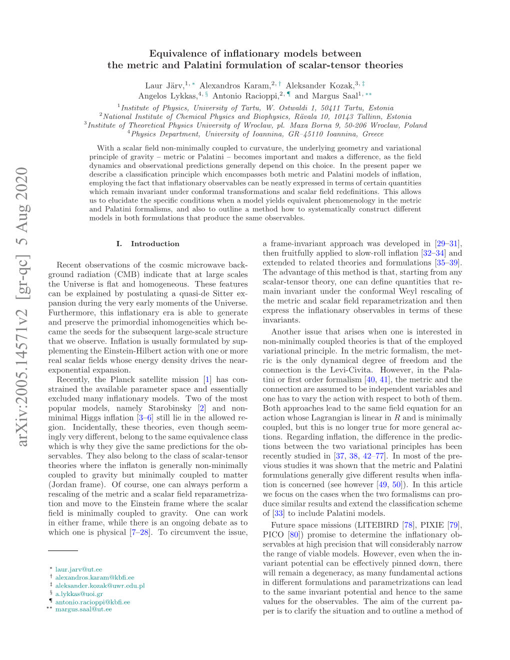 Arxiv:2005.14571V2 [Gr-Qc] 5 Aug 2020 ∗∗ Nete Rm,Wieteei Nogigdbt Sto As Work Debate [ Ongoing Can Physical an One Is Is One There Scalar Gravity