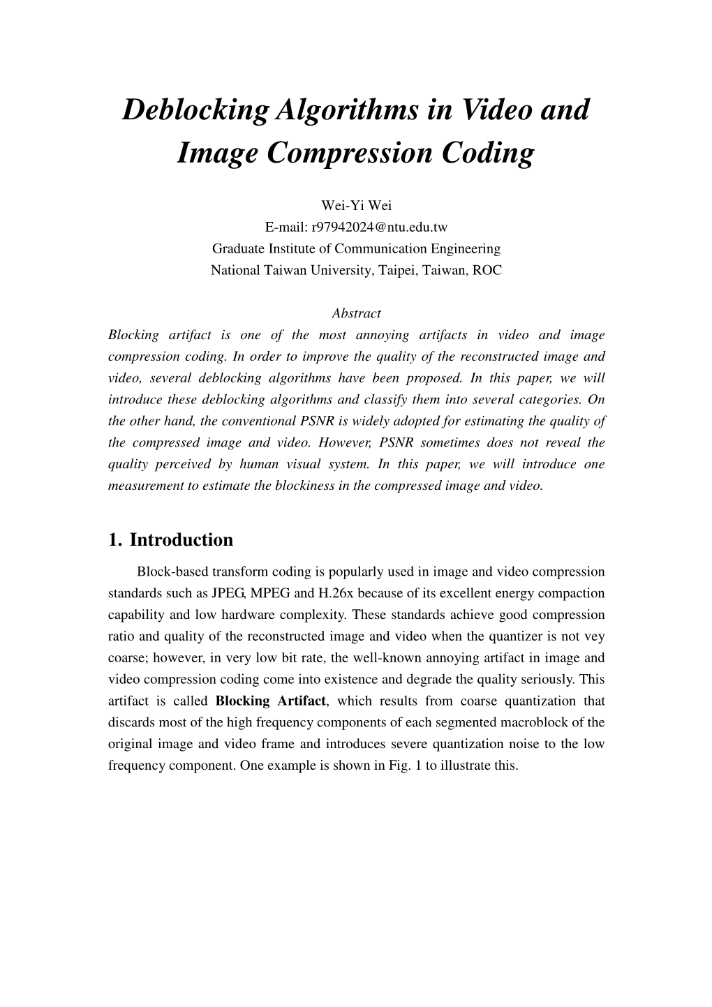 Deblocking Algorithms in Video and Image Compression Coding