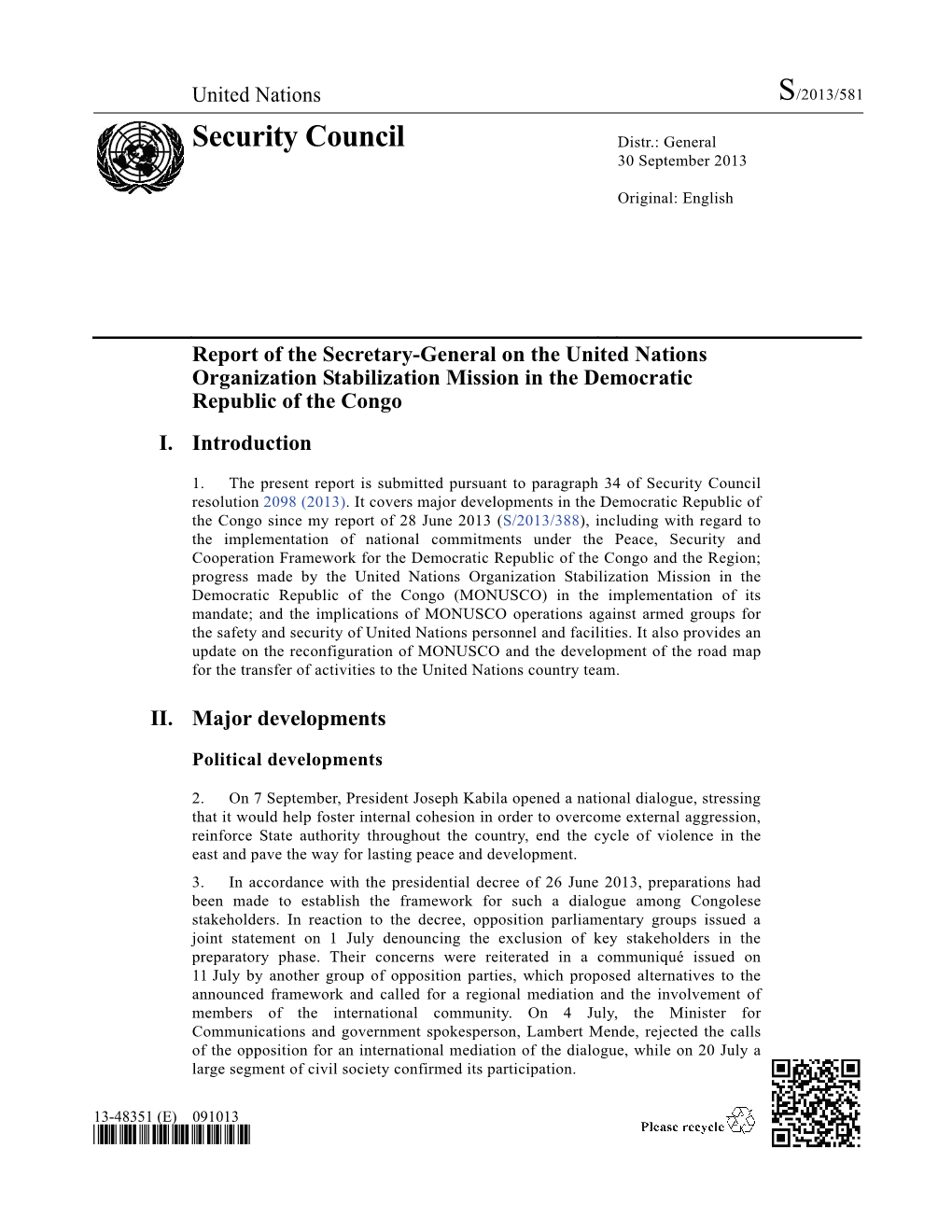 Report of the Secretary-General on the United Nations Organization Stabilization Mission in the Democratic Republic of the Congo