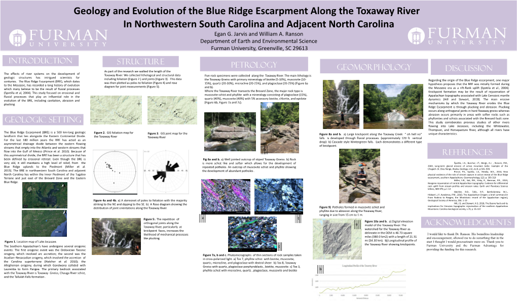 Geology and Evolution of the Blue Ridge Escarpment Along the Toxaway River in Northwestern South Carolina and Adjacent North Carolina Egan G