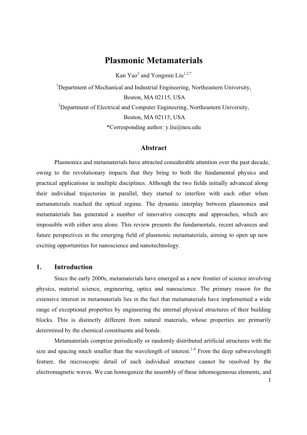 Plasmonic Metamaterials