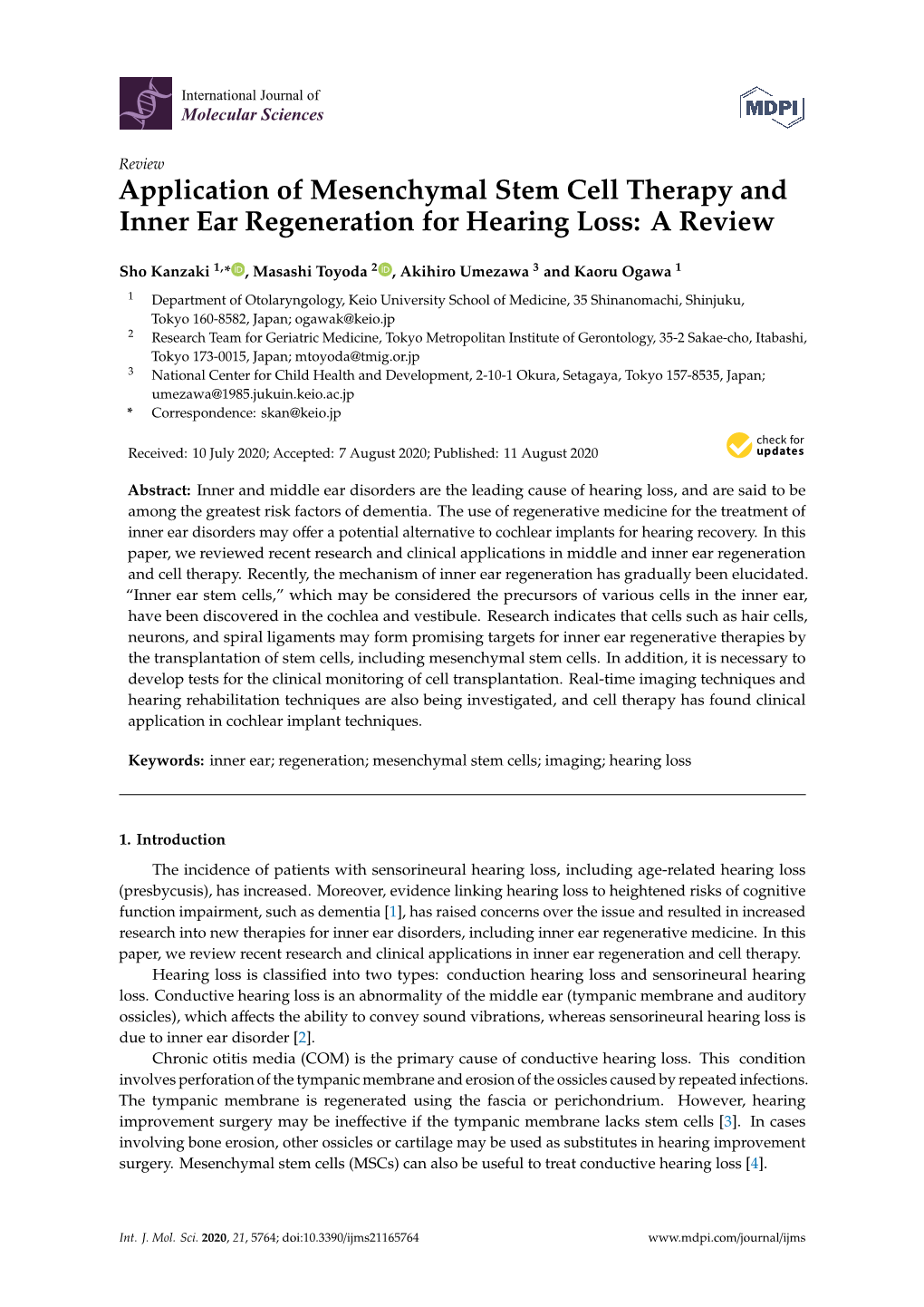 Application of Mesenchymal Stem Cell Therapy and Inner Ear Regeneration for Hearing Loss: a Review