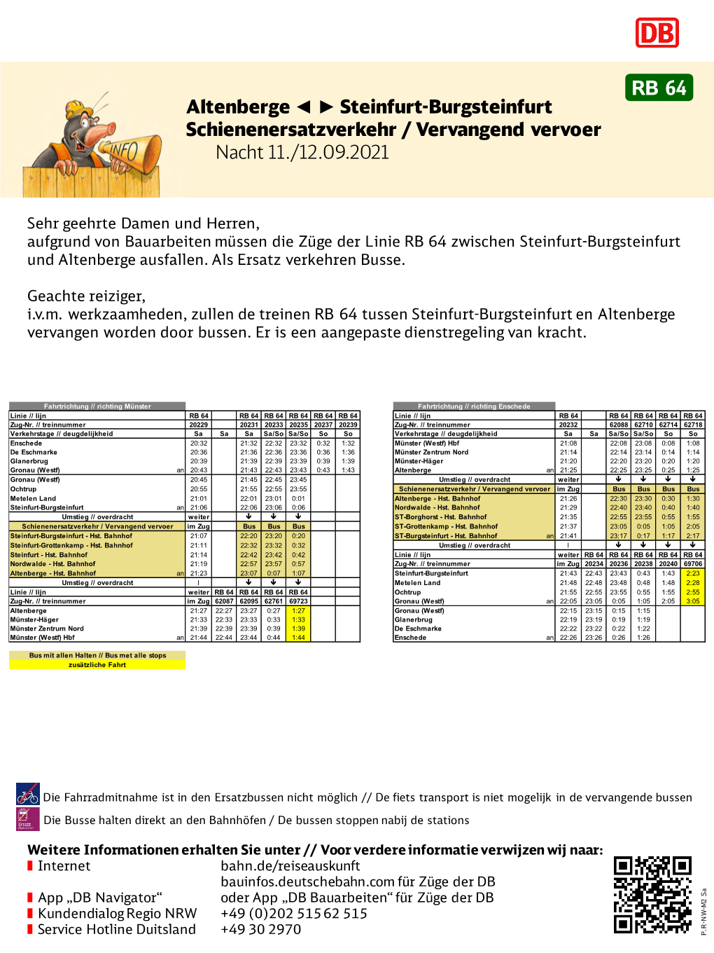 Altenberge Steinfurt-Burgsteinfurt Schienenersatzverkehr