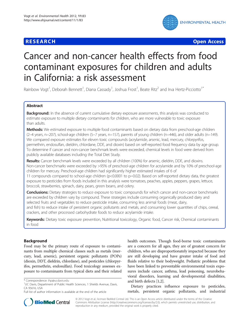 Cancer and Non-Cancer Health Effects from Food Contaminant Exposures for Children and Adults in California: a Risk Assessment