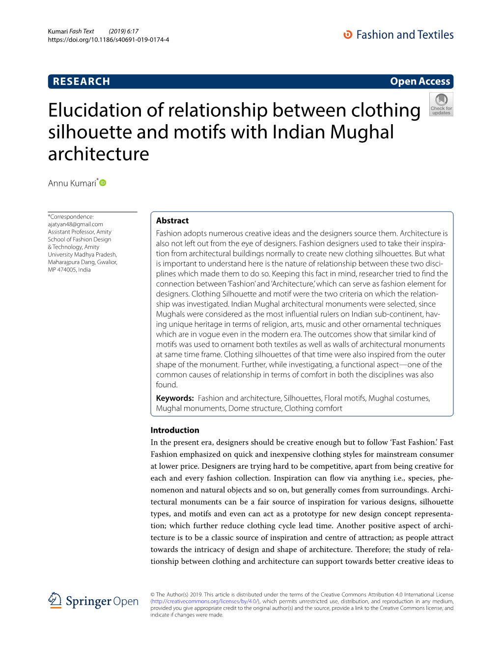 Elucidation of Relationship Between Clothing Silhouette and Motifs with Indian Mughal Architecture