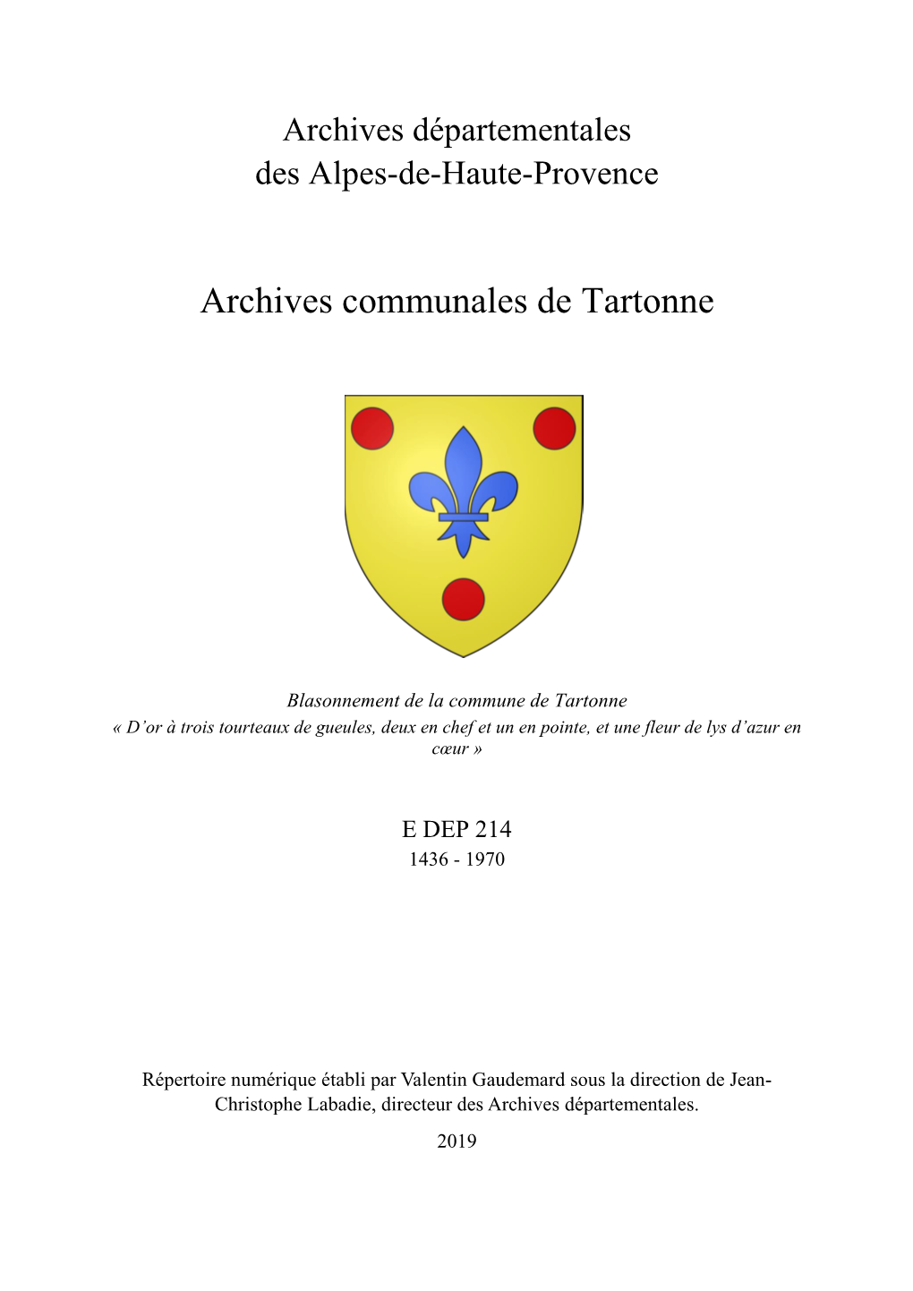 Archives Communales De Tartonne