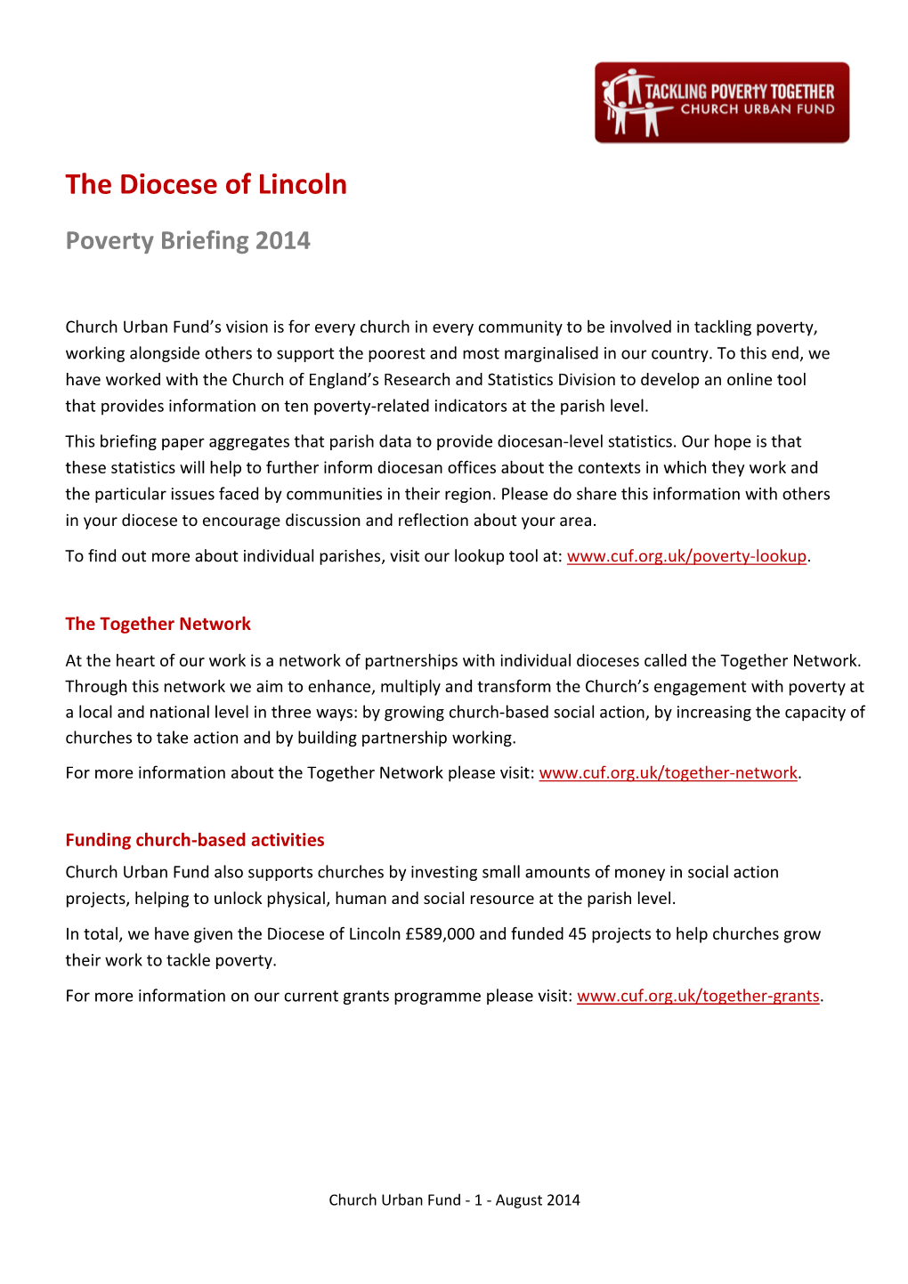 The Diocese of Lincoln Poverty Briefing 2014