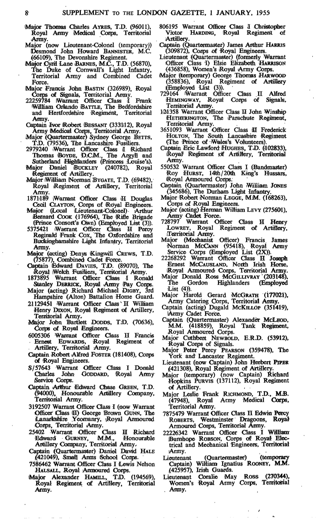 SUPPLEMENT to the LONDON GAZETTE, 1 JANUARY, 1955 Major