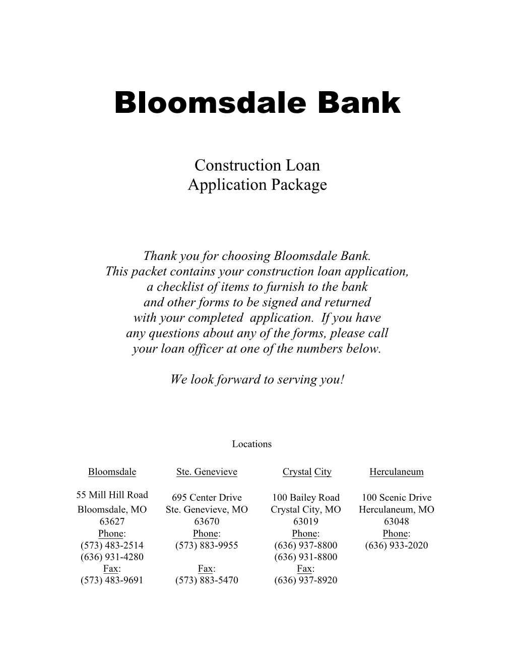 Download Construction Loan Forms