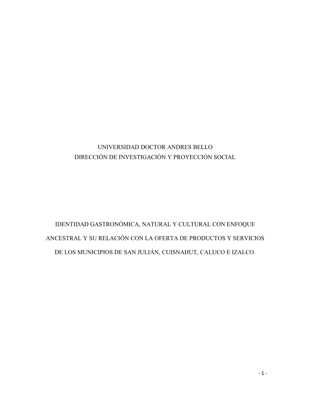 Universidad Doctor Andres Bello Dirección De Investigación Y Proyección Social