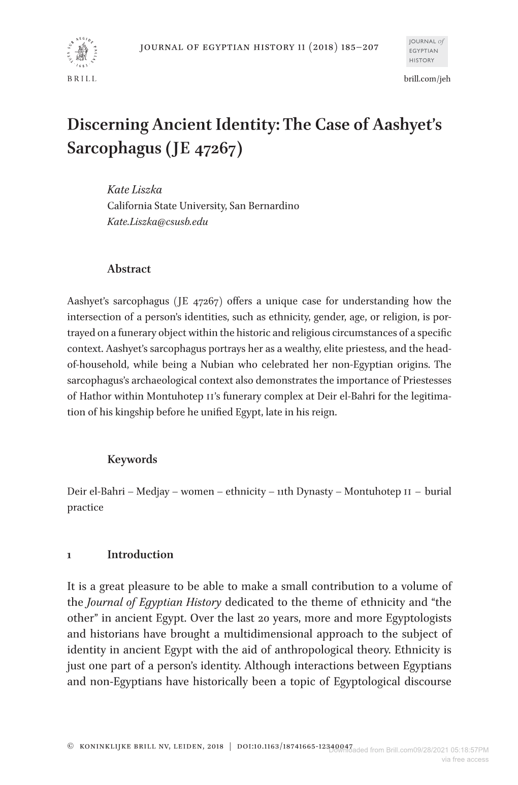 Discerning Ancient Identity: the Case of Aashyet's Sarcophagus (JE 47267)