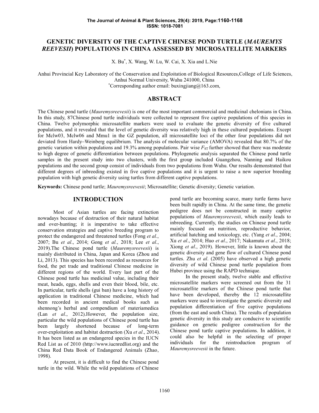 Genetic Diversity of the Captive Chinese Pond Turtle (Mauremys Reevesii) Populations in China Assessed by Microsatellite Markers